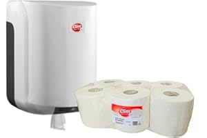 CLIM PROFESIONAL Pack dispensador para Papel secamanos y 6 Rollos Tipo Mecha 100% celulosa. Especial para Bares, restaurantes, Empresas y establecimientos públicos