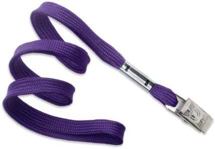 100 Purple Flat Non-Breakaway Lanyards With Steel Bulldog Clip by Specialist ID by Brady People ID