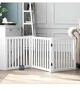 PINK CITY ARTS Wooden Freestanding Fold-able 3 Panel 2 Feet Safety Gate/Baby Gate for Stairs/Baby Gates for Doorways/Fence for Kids/Baby Safety Door Gate (White)