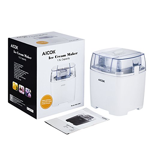 Aicok Eismaschine Eiscrememaschine, Joghurt Maschine und Sorbet Frieren Maschine, 3 in 1 Speiseeisbereiter , Softeismaschine für zu Hause, 1.5L Volumen mit Timer Funktion von 6 wählbare Zeiten, Eismaschine, Weiß - 9