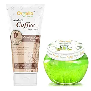 Orgello Herbal Arabica Coffee Face Wash ( 1 x 100gm ) - Aloe Vera Massage Gel For Face And Body ( 1 x 100gm ) - for men, women, boys, girls.