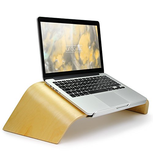 Urcover® UNIVERSAL Echt Holz Laptop Ständer Halter in Hell Braun mit Metalllippe | Samdi Edition Notebookständer | Desktop Laptopständer | Ultrabook Schreib-Tisch Halterung für Macbook, Lenovo Thinkpad uvm. - 6