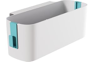 Nattduksställ förvaring vit plast Caddy hängande korg 33,2 x 11,3 x 12 cm bredvid hyllan med 2 krokar, hörnställ för sovsal collage, baby säng