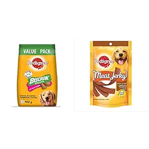 Pedigree Biscrok Biscuits (Above 4 Months), Milk and Chicken Flavor, 900g Pack & Dog Treats Meat Jerky Stix, Grilled Liver, 80 g Pouch