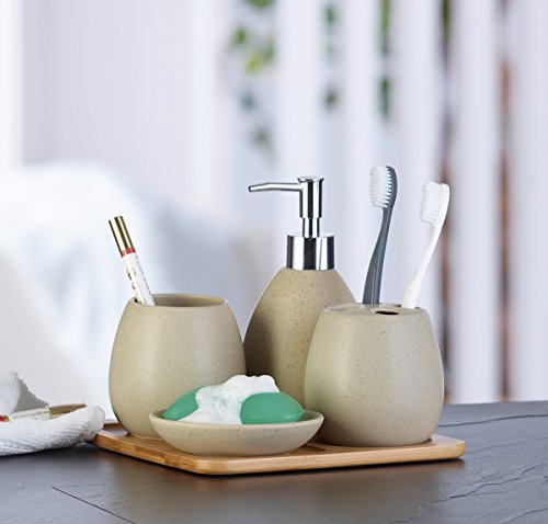 axentia 126822 Bad-Set Avignon, Badausstattung, WC-Zubehör aus hochwertiger Keramik und Bambus, braun, 23 x 30 x 11 cm - 2