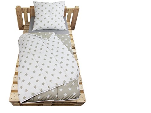 Bettenset erhältlich in 9 verschiedenen Ausführungen – Mikrofaser – Steppbett ca. 135 cm x 200 cm & Kopfkissen ca. 80 cm x 80 cm – geprüfte nach Öko-Tex Standard 100, Wendebett [Sterne taupe] - 2