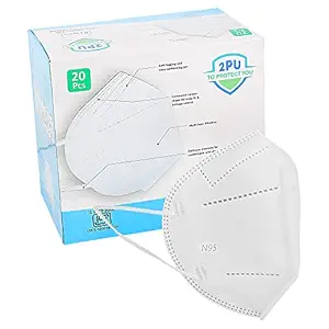 2PU BIS Certified FFP2 breathable N95 Face mask | 5 layer filteration, protect from anti-pollution, dust particle, viruses and filter bacteria | Pack of 20, Free size, White Color