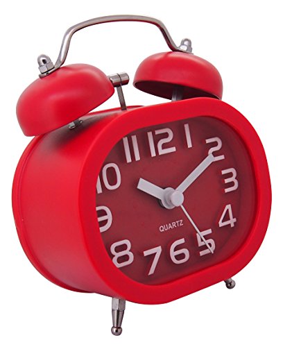 Königswerk Doppelglocken-Wecker mit 3D-Ziffern und lautem Alarmton, geräuschlos, Quarzuhrwerk, analog, mit 2 Glocken – rot - 2