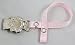 Girls Teddy Bear 'Dummy Holder Clip' Striped Paci Clip Great for Nuk Avent.. (baby pink/white)