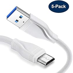 Hunletai Cable Micro USB Carga Rápida para dispositivos Android, Samsung, BQ Aquaris, Nexus, Huawei, Kindle Blanco [5-Pack] 1m