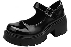 ULALAZA Damskie buty na platformie Mary Jane, słodki nosek, kostka, gotycka sukienka na platformie, czółenka, grube buty na platformie, lakierowana skóra, buty do sukienki