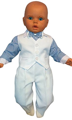 Taufanzug Baby Junge Kinder Hochzeit Anzüge Festanzug, 4tlg , Weiß-Blau K5A Größe 68 - 2