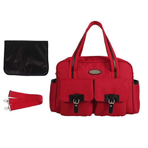 LCY Fashion Messenger Tote Baby Nappy Changing Bag Diaper Bag With Changing Mat Red