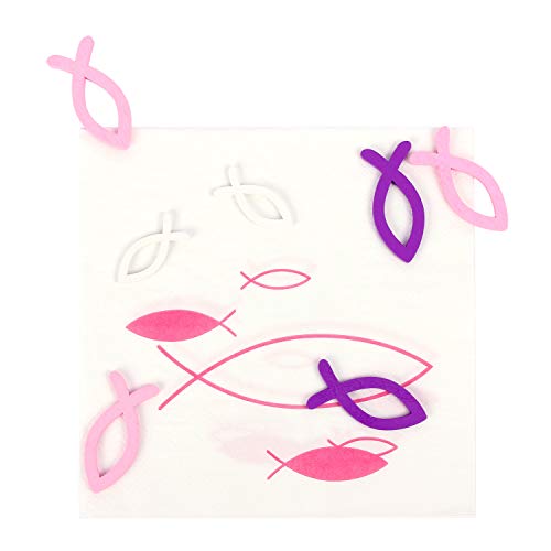 20 servilletas de pescado + 132 piezas de pescado streudeko, rosa - para la comunión, decoración de bautismo pescado, decoración de madera pescado y servilletas de pescado, decoración de mesa