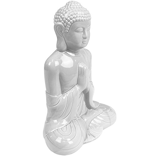 Meditierender Buddha sitzend H35x25,5×14,5cm Keramik Weiß Buddhismus Dekofigur Buddhafigur - 3