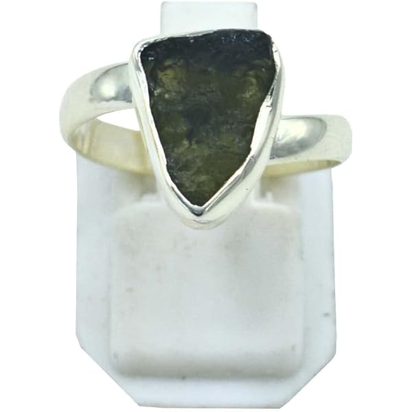 Moldavite Crystal Natural Moldavite Silver Ring Rough Moldavite