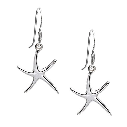 Silverly925 Sterling Silver Starfish Earrings - Solid Silver Drop Earrings - Beach Inspired Jewellery - Star Shaped Dangle Earrings - Summer Gifts for Women - Hypoallergenic Earrings
