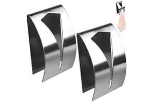 LECHISENOP 2 Pcs Tea Towel Holders Self Adhesive Towel Holder Grabber Stainless Steel Tea Towel Stick on Hooks for Bathroom and Kitchen Sticky Wall Hooks for Hand Towel Holder Push and Grip No Drilling Required