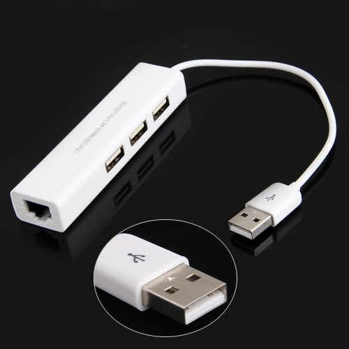 SODIAL (R) USB 2.0 3 Port Hub mit Ethernet Netzwerk LAN-Karte Adapter 10/ 100Mbps - 3