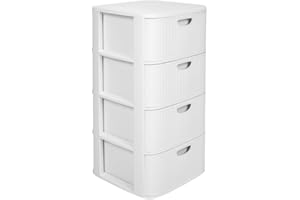 Kreher® XL Rollbarer Schubladenschrank Rollcontainer Nischenschrank aus Kunststoff in Rillen-Optik mit 4 Schubladen. Maße: 40x40x81 cm (Weiß)