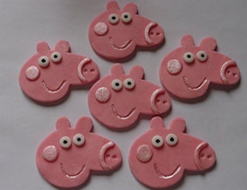 6 Peppa Pig Fondant Cupcake Toppers - Edible Birthday Party Cake Decorations