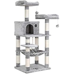FEANDREA Arbre à Chat, Stable avec Niche, Hauteur de 143 cm, Gris Clair PCT15W