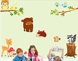 Waldtier Eule Bär Hirsch Igel Eichhörnchen Baum Kinderzimmer PVC Wandtattoo Wandsticker - 2