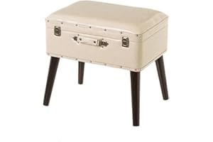 Relax World Pouf Contenitore Sgabello a Forma di Valigia in Pelle,Sgabello con Struttura in MDF Gambe in Legno di Abete,Altezza Gmbe 25 cm Contenitore 50x35x20 Supporta fino a 100Kg (Avorio)