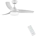 CJOY Ceiling Fans with Lights, 42'' White Ceiling Fans with Lamps and Remote, Quiet Reversible DC, 6 Speed, 3CCT Dimmable, Sleep Mode, Timer, Memory Function, Fan Light Ceiling for Bedroom/Living Room
