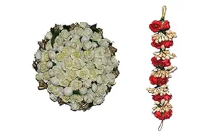 GadinFashion? Full White Juda Bun Hair Flower Gajra and Red gajra Combo for Wedding and Party