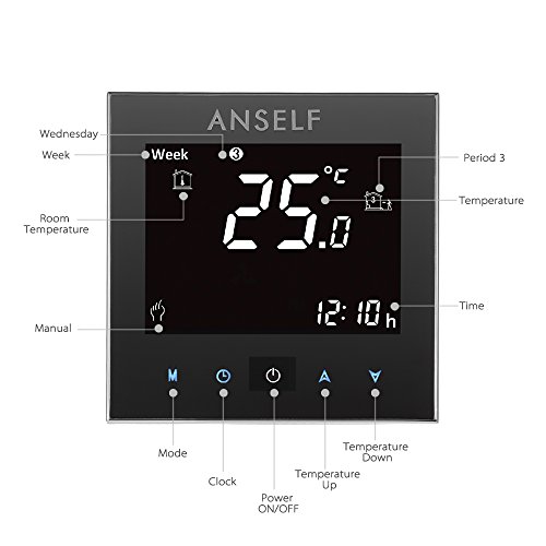 Anself Programmierbarer Raumthermostat Temperaturregler mit LCD Touchscreen Fußbodenheizung Wasserheizung - 2