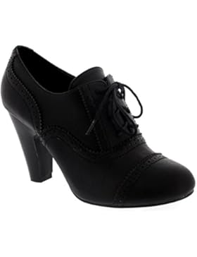 Damen Mid Blockabsatz Schnürsenkel Abend Arbeit Mary Jane Stiefeletten