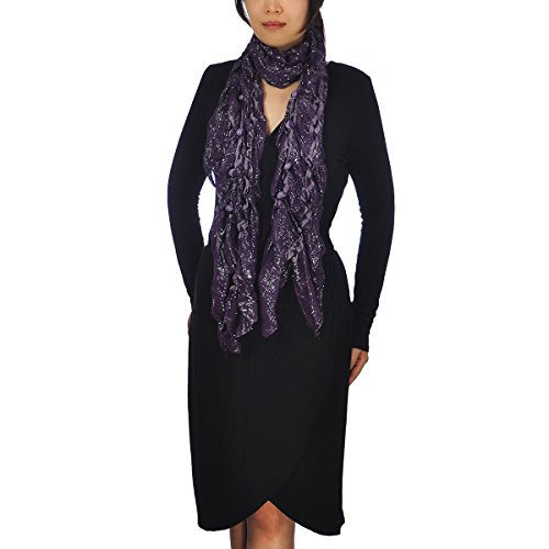 Basic SenseElegance Beautiful Layered Lurex Shiny Pom Pom Elasticated Scarf, Great gift Daily Look, 140 x 50cm (55 x 20)