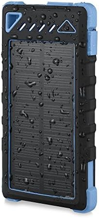 Solar Charger 10000mAh Waterproof Portable External Battery USB Charger Built in LED light for iPad iPhone Android Cellphones (Blue)