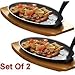 Set Of Two Cast Iron Sizzling Sizzler Steak Plate & Handle