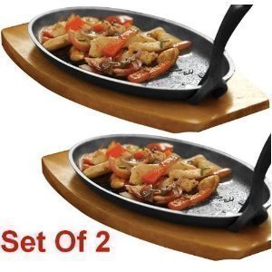 Set Of Two Cast Iron Sizzling Sizzler Steak Plate & Handle