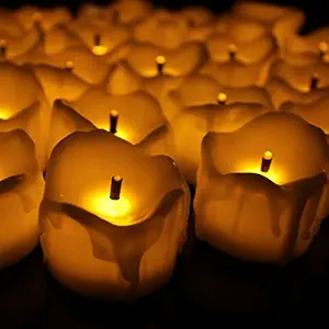Smokeless Ecofriendly Real Like White Wax Candle Tlight Pack of 12 Lights Diwali Wedding Christmas Party Home Decoration Trendy Quirky Unique Gifts Rice LED Copper Lights