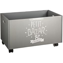 Coffre de rangement en bois et à roulettes pour enfants - Coloris GRIS et BLANC