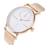 Damenuhr Mode Edelstahl Klassisch Schwarz Lässig Mit Milanese Mesh Band Wasserdichte Analog Quarz Kleid Armbanduhren Stahl Armbanduhr (Rose Gold & White Gold),B