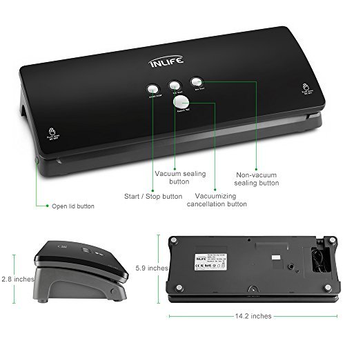 INLIFE K8 Vakuumierer, sous vide vakuumierer mit 10 Beutel(5 für 6×10″und 5 für 10×8″) - 2