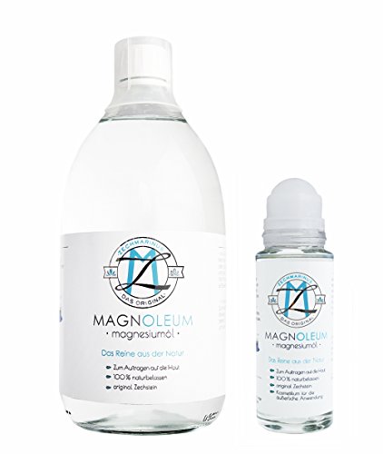 Magnesiumöl Zechstein MAGNOLEUM Set 75 ml Massage-Roller + 1000ml Glas-Flasche zum Nachfüllen der Sole mit Preisvorteil – dermatologisch klinisch getestet – Magnesium Öl – natürliches Magnesium Oil pur – natürliches Magnesiumchlorid Zechstein - 2