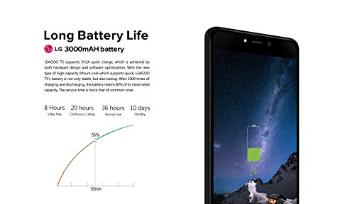 LEAGOO T5 - 4G LTE Smartphone Android 7.0 5.5 Pollici Octa Core 1.5Ghz 4GB RAM 64GB ROM,MTK6750T FHD IPS 1920*1080 Pixel,Corpo in metallo ultrasottile da 7,9 mm Dual SIM,lettore di impronte digitali fotocamere triple ultra (13MP + 5MP + 13MP)(nero)