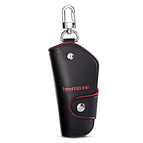 Preisvergleich Produktbild Auto Schlüsseletui Herren Leder Schlüsselmäppchen BÜFFELLEDER Fernbedienungetui Schlüssel Organizer Schlüsseltasche TEEMZONE(Schwarz+Rot)