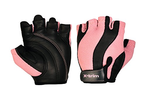 XTRIM - AEGIS - LIGHT PINK -( S / M / L ) FOR WOMEN - LEATHER GYM GLOVES - Washable Real Leather, Durable, Double Stitched, 4-way Stretch Back Mesh, Half Finger Length, No Sweat, Extra Foam Padded, Luxurious Closure. Uses: Weight Lifting, Gym Gloves, Fitness Gloves, Work out Gloves, Palm Protection, Cross Country, Comfort, No Calluses, Grip Strength, Gift For Women. RS.299 (56.00% Off) - Amazon