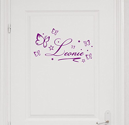 Wandtattoo mit Namen ~ Schmetterlingen und 20 Sternen ~ Türaufkleber, Kinderzimmer für Mädchen, 73020-58cm-violett, fürs Jungenzimmer, Mädchenzimmer Namensaufkleber Wandaufkleber Wandtatoos Sticker Aufkleber für die Wand, Tapetensticker, Tattoo aus Markenfolie mit Wunschname, in 32 Farben wählbar