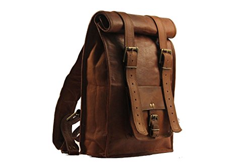 VH Leder Laptop Rucksack Rucksack Schultertasche Roll Rucksack Vintage echte Tasche mittelbraun M  nner und Frauen