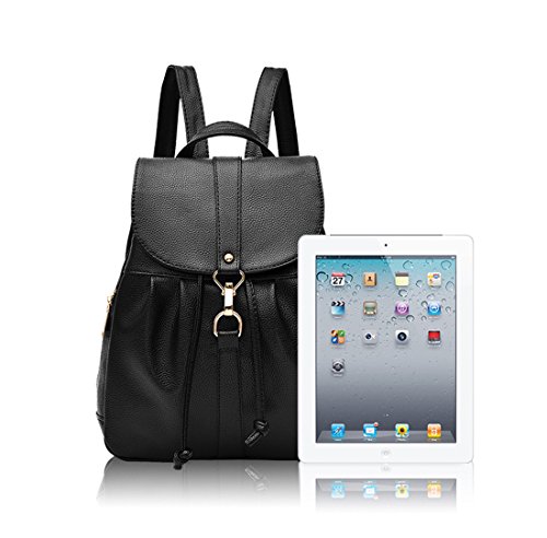 Tibes Sac à dos cuir PU cartables école sac à dos filles travail sac femme Noir1