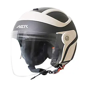 Steelbird AER Open Face ISI Certified Helmet (Large 600 mm, Matt H. Grey Off White with Clear Visor)