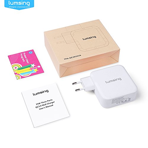 Lumsing Quick Charge 3.0 35W USB Ladegerät Wand Ladeadapter, 1 Port QC3.0 + 2 Port mit Smart IC Technologie Wall Charger für iPhone7/ 7Plus, iPad, HTC One A9/M9, Nexus 6, LG G5 V10 ,Smartphones Tablets und andere USB-ladende Geräte (Weiß) - 8