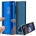 Produktbild HMTECH Galaxy J6 Plus 2018 Hülle Kristallklar Plating Überzug Spiegel Makeup Flip PU Lederhülle im Bookstyle Hart PC Standfunktion Schutzhülle Compatible mit Samsung Galaxy J6 Plus 2018,Blue Mirror PU